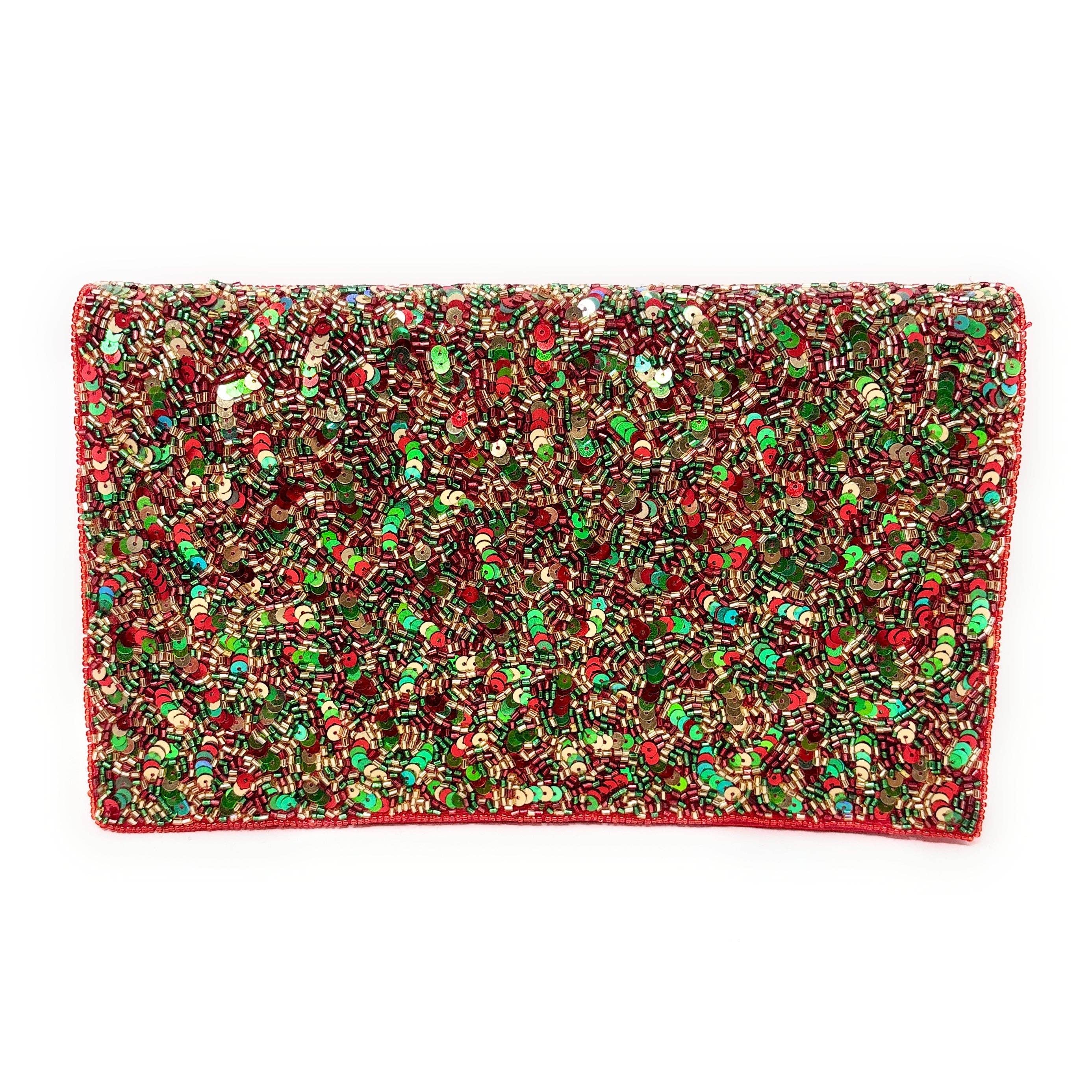 Twine and Love - Wholesale Clutch Bag - Women's - Sequin Red Green Beaded Clutch Purse0