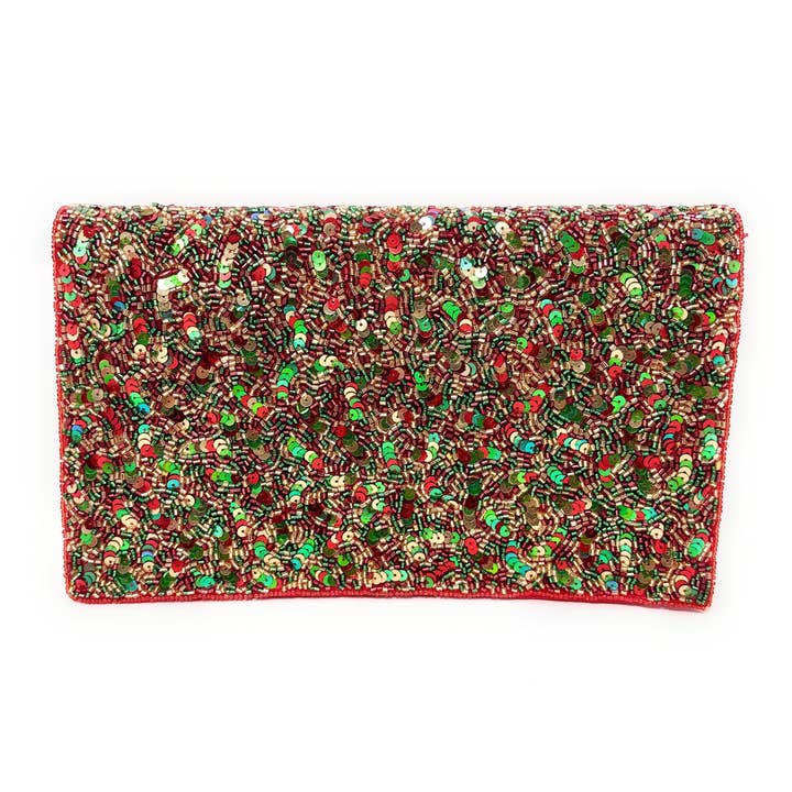 Twine and Love - Wholesale Clutch Bag - Women's - Sequin Red Green Beaded Clutch Purse