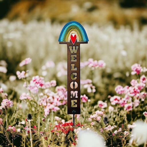 Whimsies – Estaca de jardim/relva por atacado – Arco-íris planta estaca coração Valentines orgulho presente jardim eco3