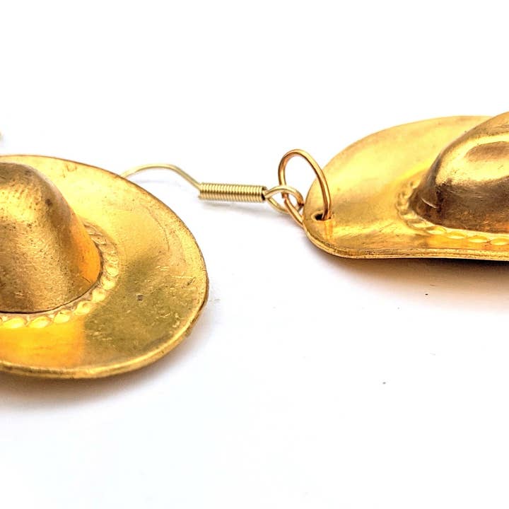 Gay Isber Designs - Wholesale Dangle Earrings - 3d Brass Cowboy Hat Earrings Brass Gay Isber USA Made 100% Gift Bag