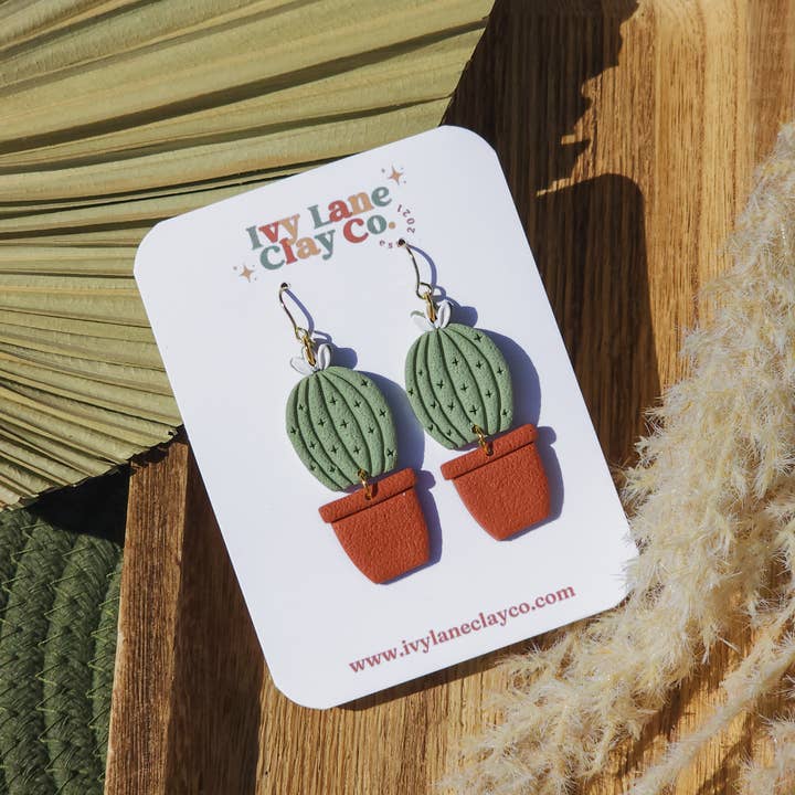 Ivy Lane Clay Co. - Vente Boucles d'oreilles pendantes - Plantes et pots | Cottagecore | Boucles d'oreilles en pâte polymère12