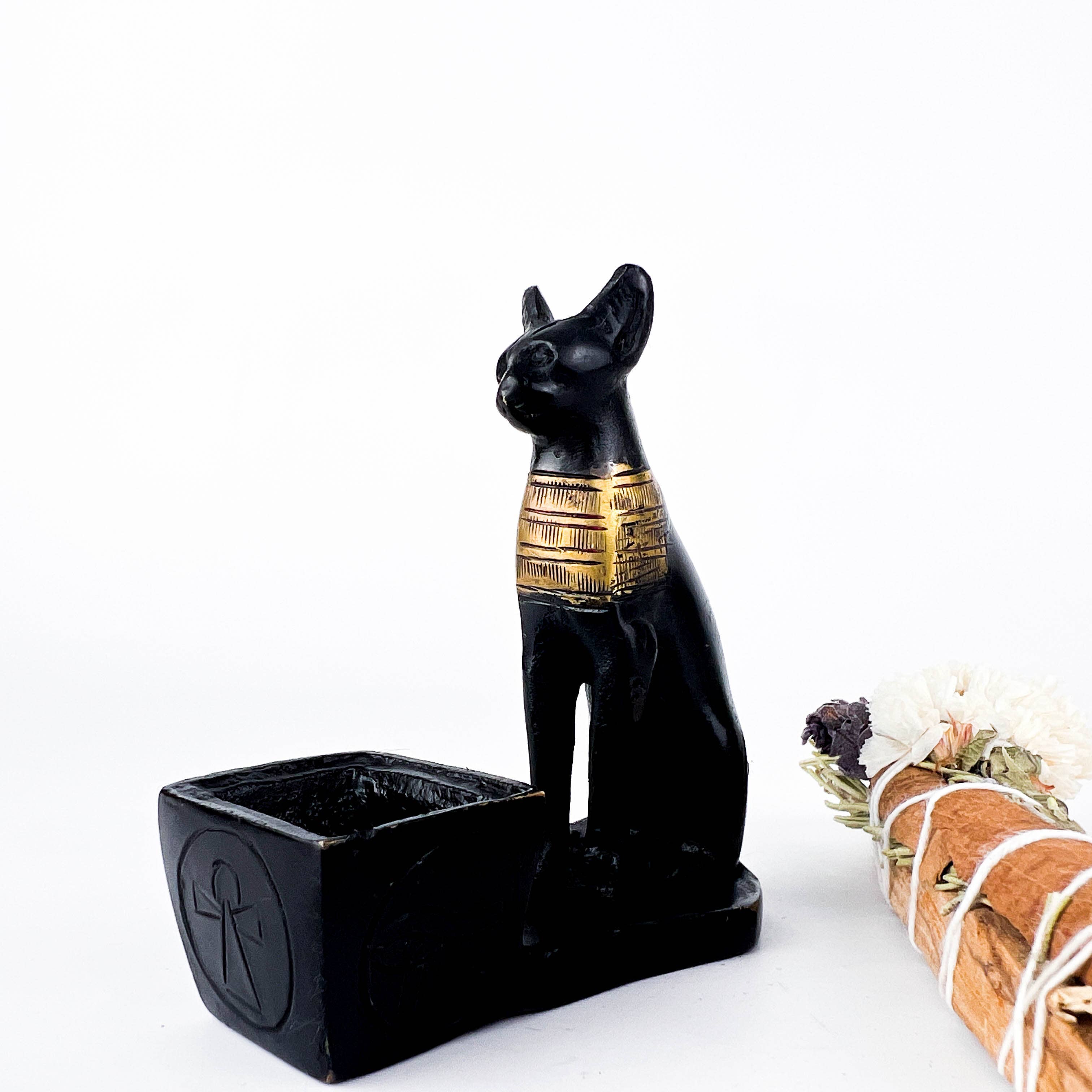 GREENROOTS USA LLC – Porta-incenso por atacado – Queimador de Latão Egípcio Bast com Acabamento em Bronze (Preço por Unidade)2