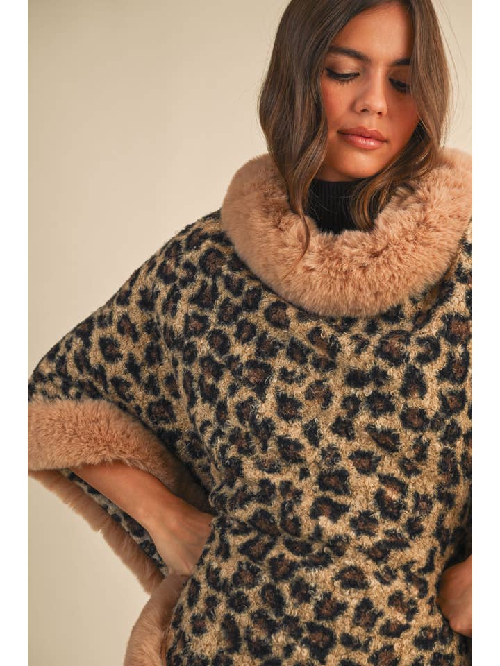 Klesis - Wholesale Poncho - Women's - IJ1660 FAUX FUR LEOPARD PRINTED PONCHO 25