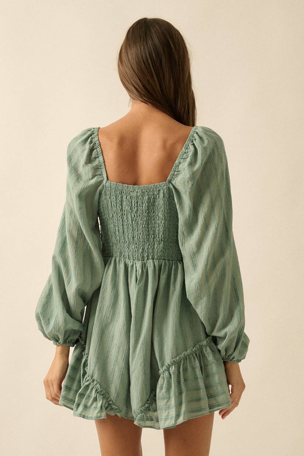 Promesa USA - Wholesale Romper - Women's - Textured Tonal-Stripe Ruffled Tie-Front Romper8