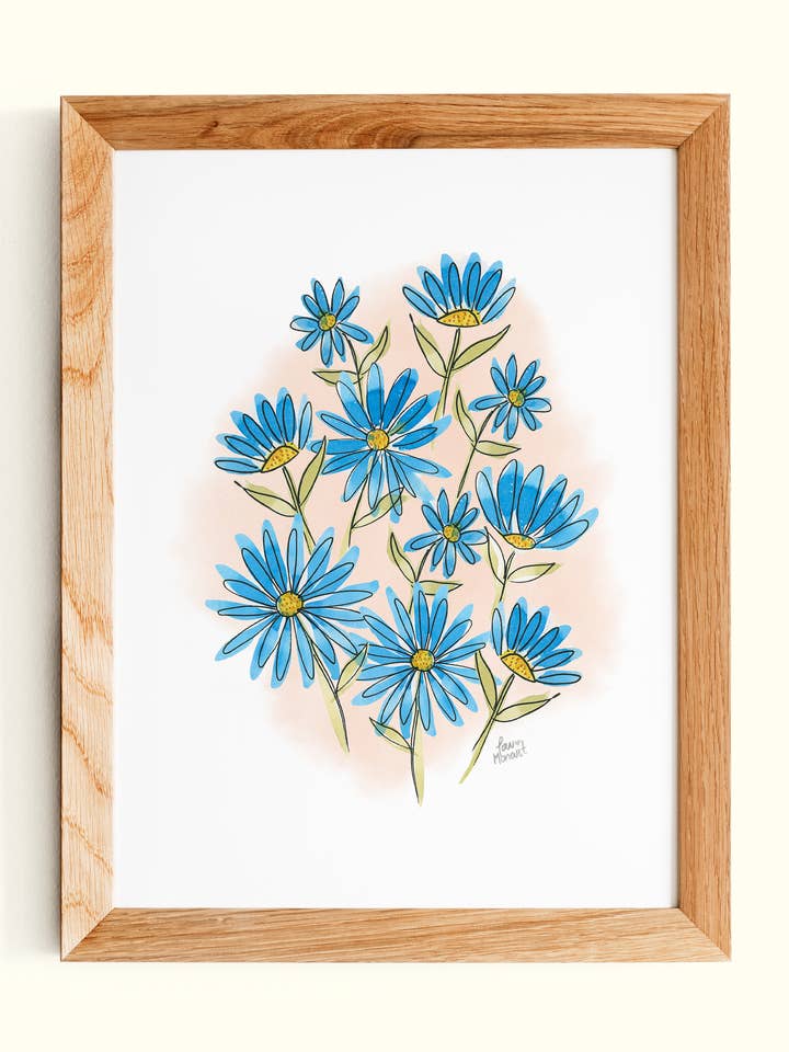 Little Blue Watercolor Flowers Art Print for wholesale by Lau Monart