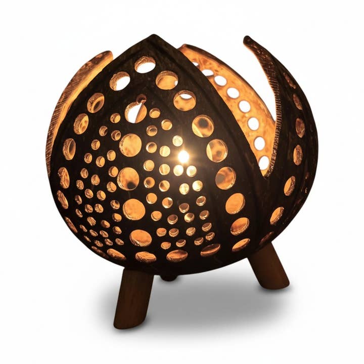 Handcrafted Coconut Shell Flower Lamp – Boho Table Decor for wholesale by Handicraft Heaven