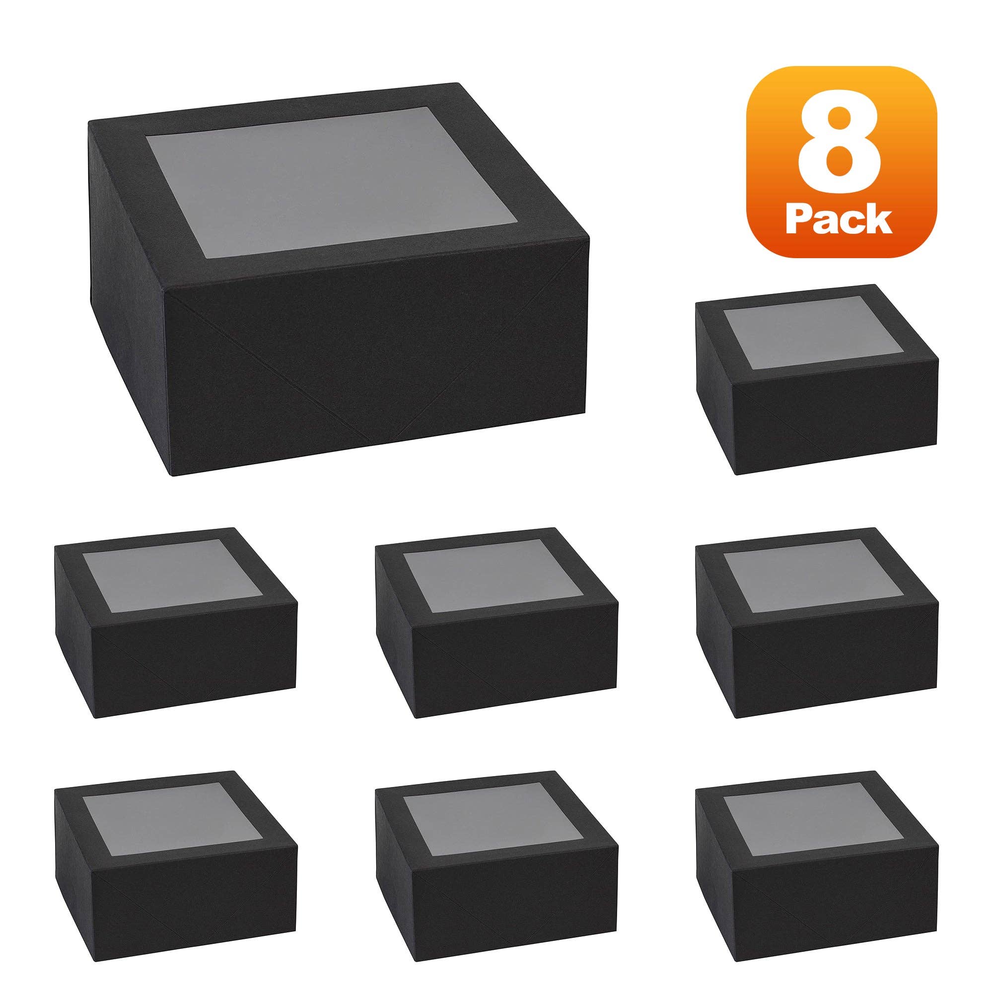 Hammont - Wholesale Gift Box - Premium Square Bakery Boxes 8 Pack Black 6X6X3"1
