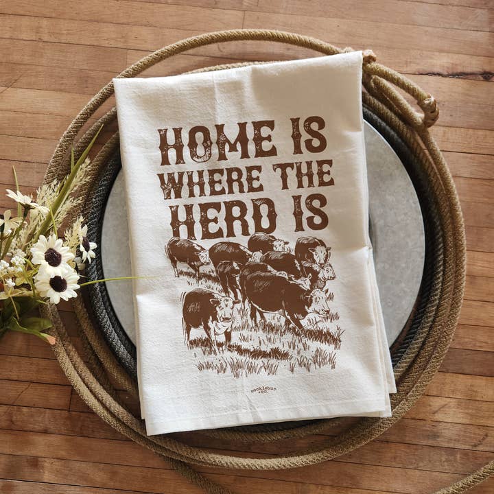 Home is Where the Herd Is - Old Fashioned Tea towel for wholesale by Cocklebur & Co.