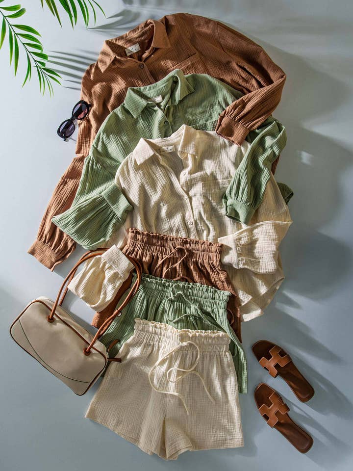 Urban Daizy - Wholesale Lounge Set - Women's - Crinkle Cotton Gauze Resort Button-Up Set12