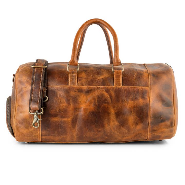 Sixtease Bags USA - Wholesale Weekender bag – Unisex - Genuine Leather Unisex Duffel/Travel Bag - Rustic Tan3