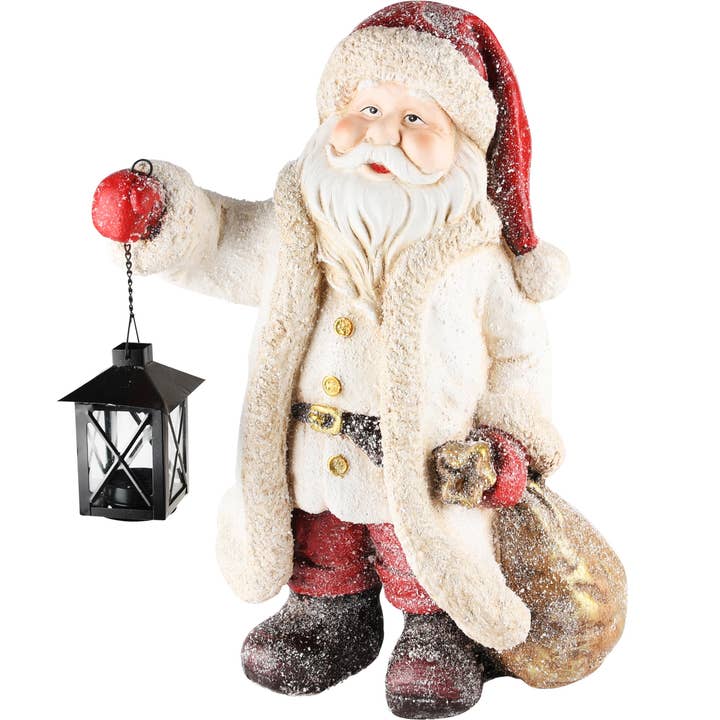 Santa W/Lantern, Brun/Rød, Magnesium, 31X21X47Cm for engroshandel hos Dekoratief