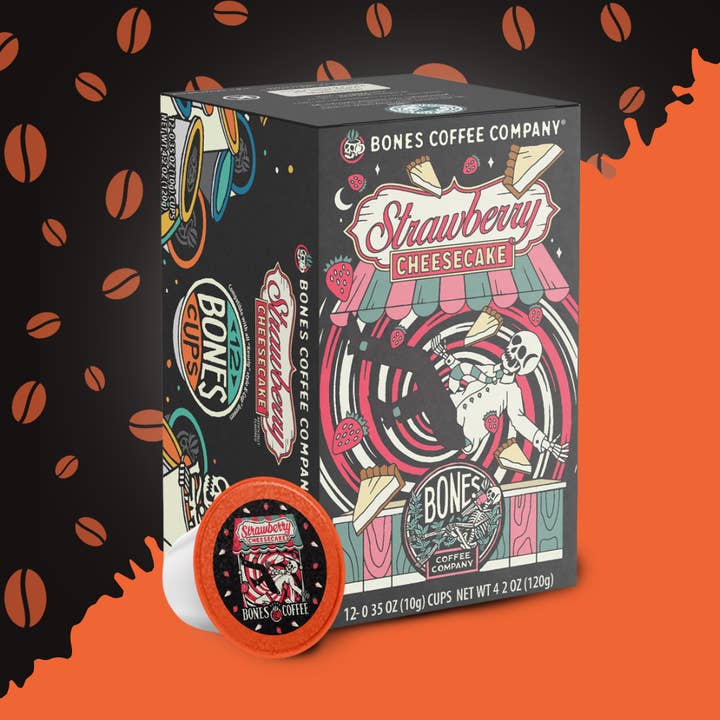 Bones Coffee Company - Wholesale Coffee pods - Strawberry Cheesecake Coffee Pods | 12 Count | Flavored