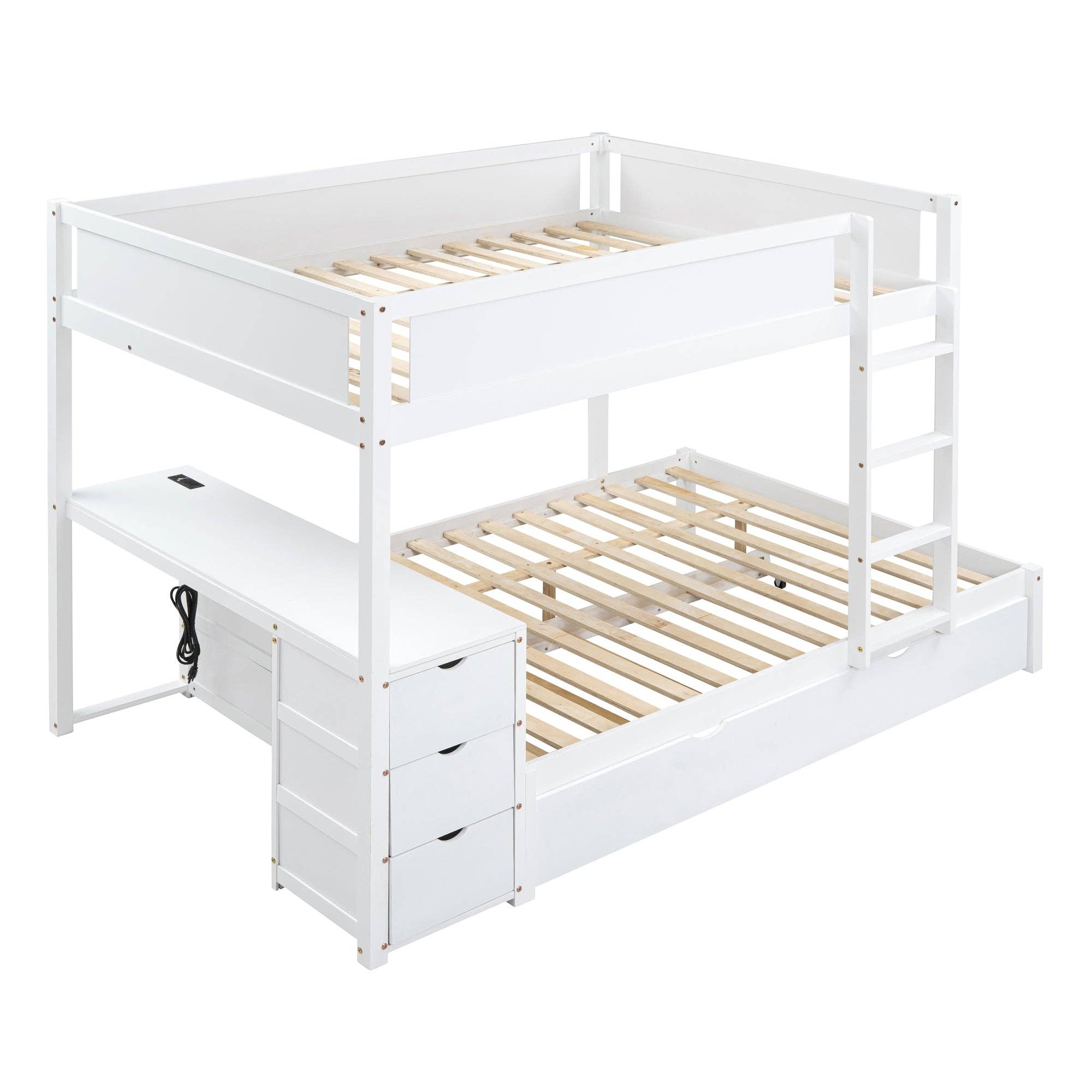 39F Inc. - Wholesale Bed - Full-Over-Full Bunk Bed with Trundle, Storage & Desk – White6
