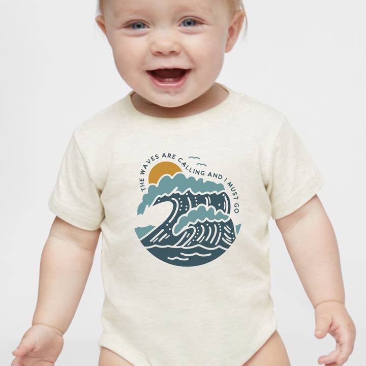 The Waves Are Calling Coastal Unisex Onesie Beach Bodysuit for wholesale by Spruce Seed