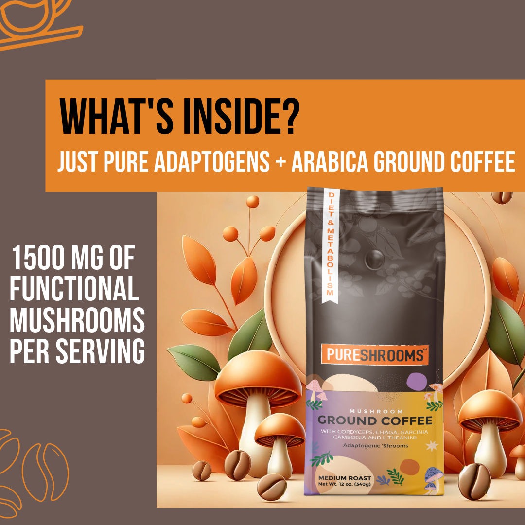 PureShrooms Inc. - Vente Café moulu - Café Moulu aux Champignons PureShrooms Energize 340g5