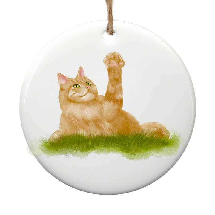 Ginger Cat Ceramic Ornament for wholesale by MerikaArt