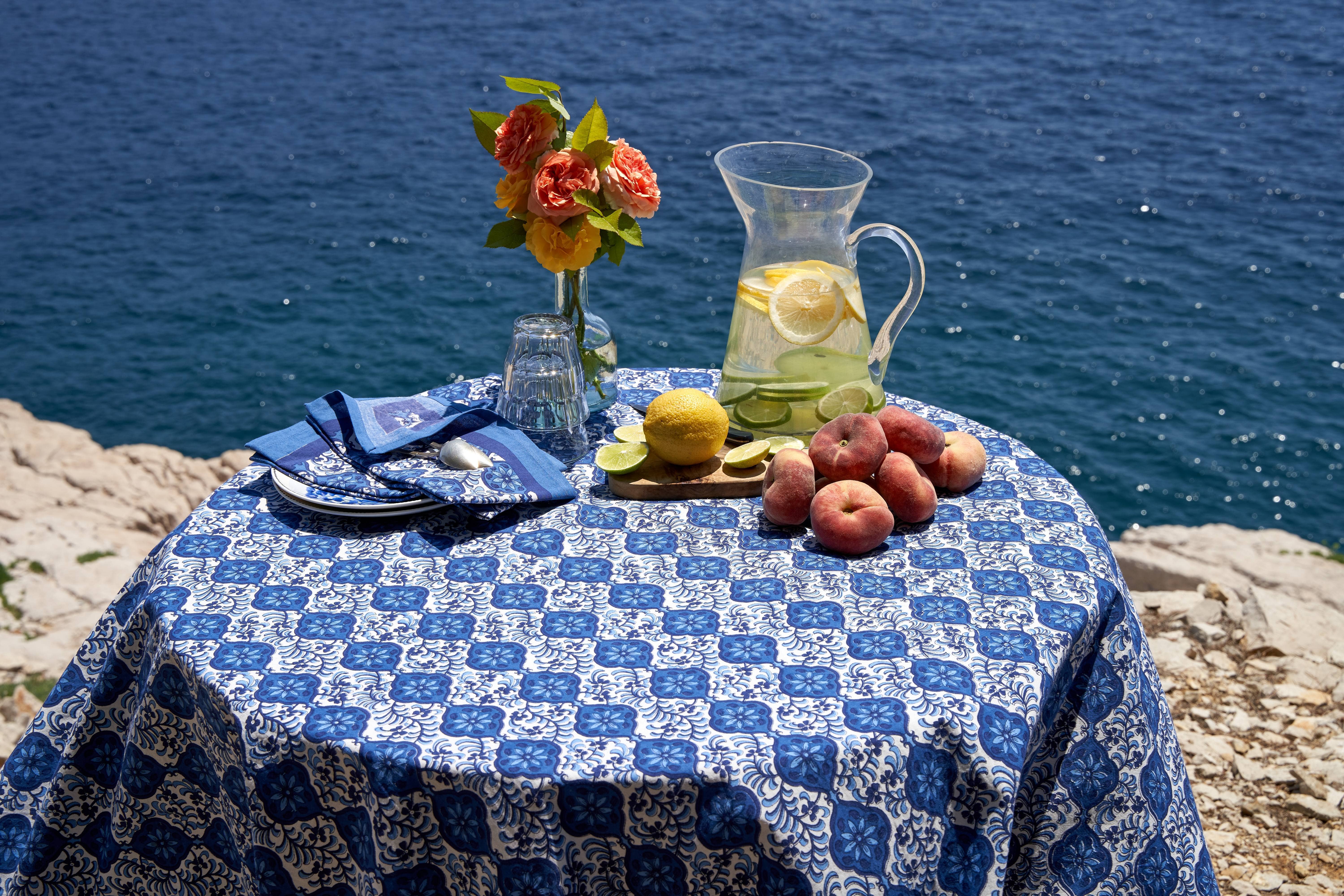 Caravan Home - Wholesale Tablecloth - Azulejo Blue Tablecloth10