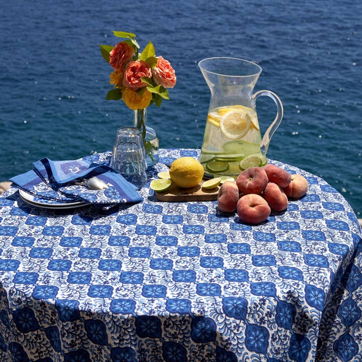 Caravan Home - Wholesale Tablecloth - Azulejo Blue Tablecloth10