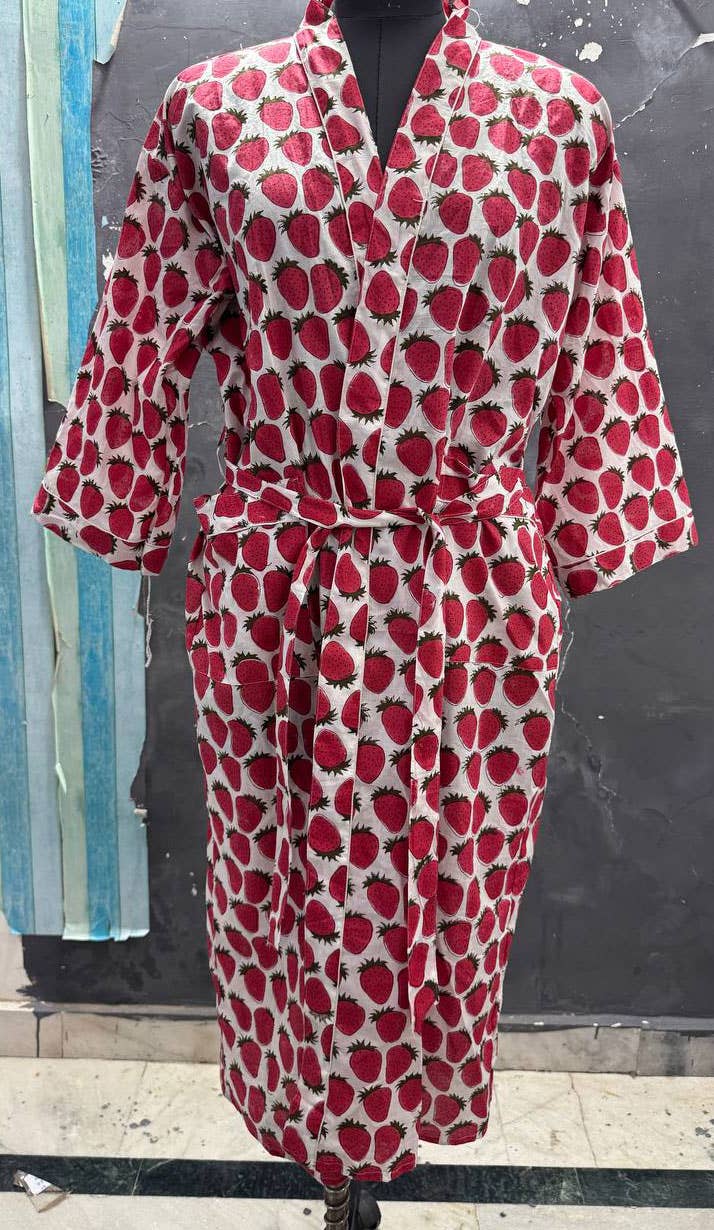 bhavnas boutique – wholesale Robe – Women's – Cotton Vintage Woman's Block Print Kimono Nomad Bloom Robes 3