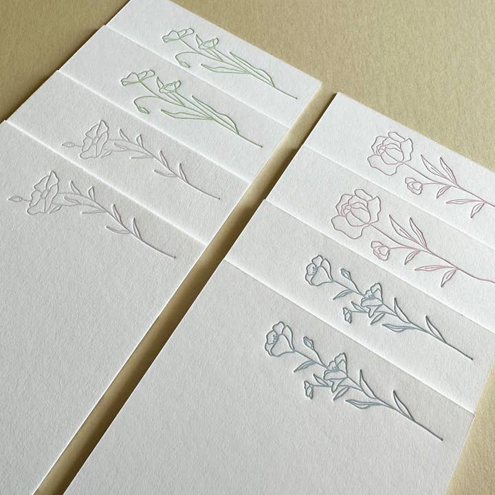Neon Paper Goods - Wholesale Stationery/Notecard Set - Pastel Floral Letterpress Notecards Set of 8