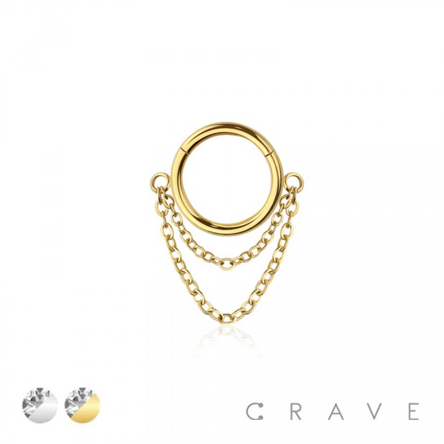 CRAVE - Wholesale Single Earring - 316L SURGICAL STEEL HINGED SEGMENT HOOP RING DOUBLE LINE CHA2