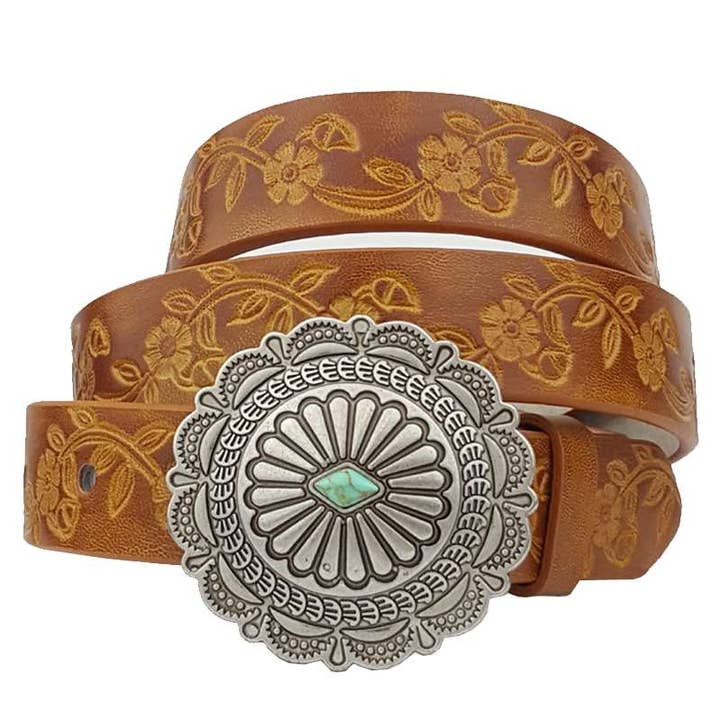 Axesoria West - Wholesale Belt - Women's - Small Western Buckle w. hand painted tooled belt1