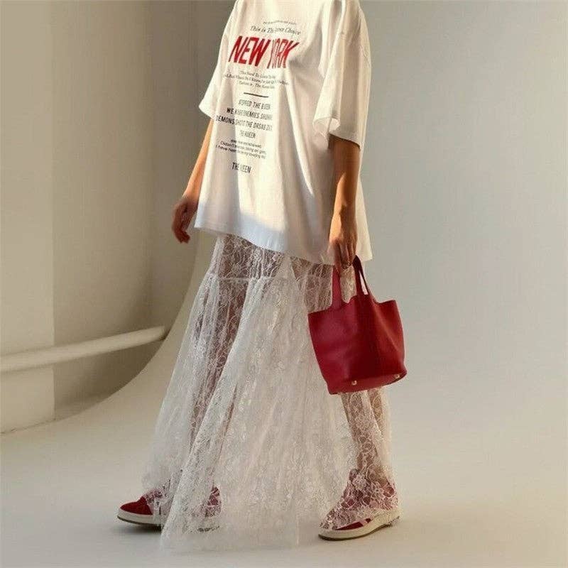 VIT Elegant spetskjol med blommönster och hög midja i midilängd för wholesale på Faire2