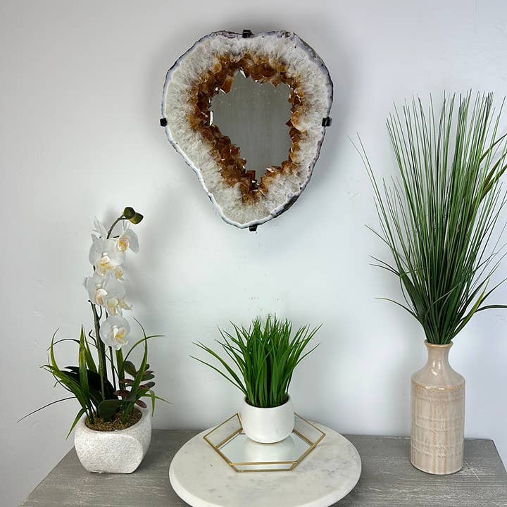 Espejo Citrine Slice al por mayor con marco de hierro personalizado - 7.160 kg para venta al por mayor de Crystal Joys Wholesale