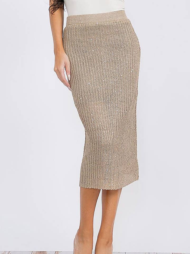 SHIMMER STRIK ELASTISK TALJE MIDI NEDERDEL for engroshandel hos ROUSSEAU