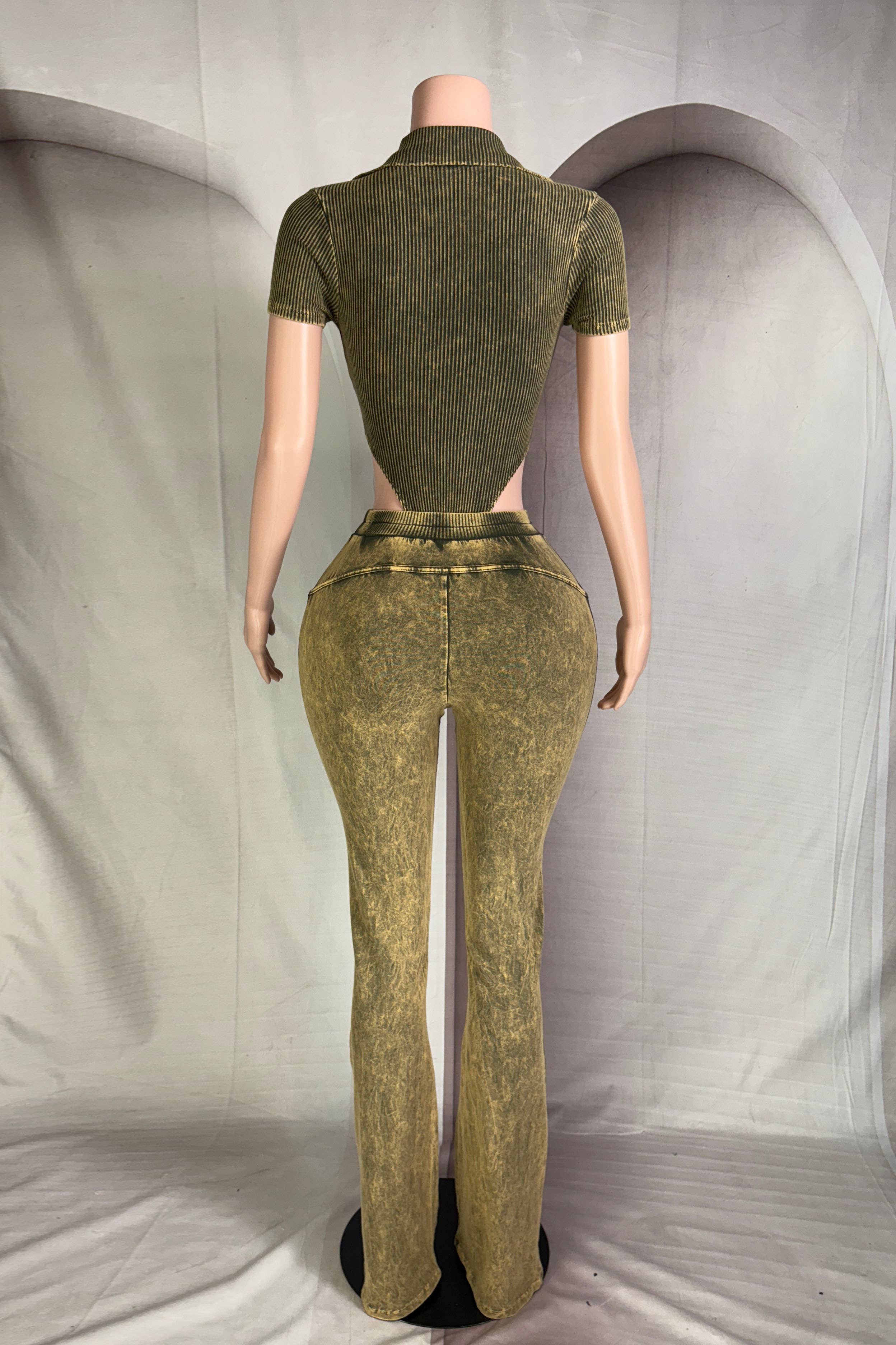 Dalia Studio - Wholesale Top & Pant Set (NOT Loungewear) - Women's - MINERAL WASH DEEP-V COLLARED BODYSUIT & PANT SET5