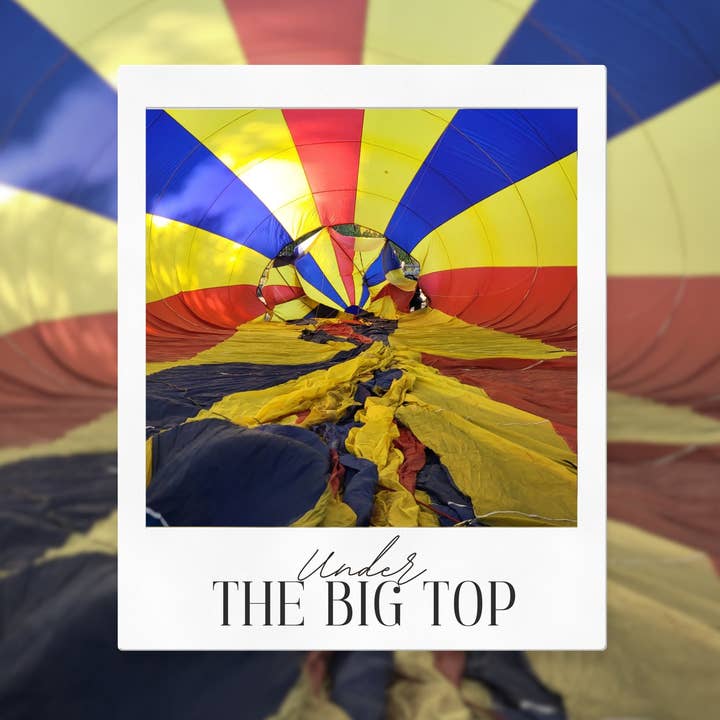 Under the Big Top – Inside Hot Air Balloon Sticker – Balloon Fiesta Inflation Scene Decal for wholesale by Wear Us Out
