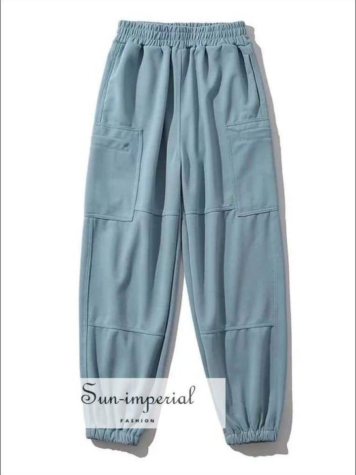 Sun-Imperial Women Cotton Blue Large Pocket Joggers Long for wholesale by Sun Imperial