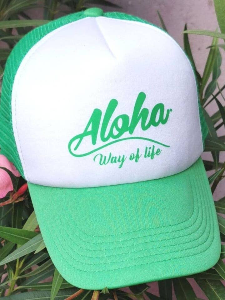 Aloha Way of Life net trucker-kasket - grøn/hvid for engroshandel hos ALOHA WAY OF LIFE