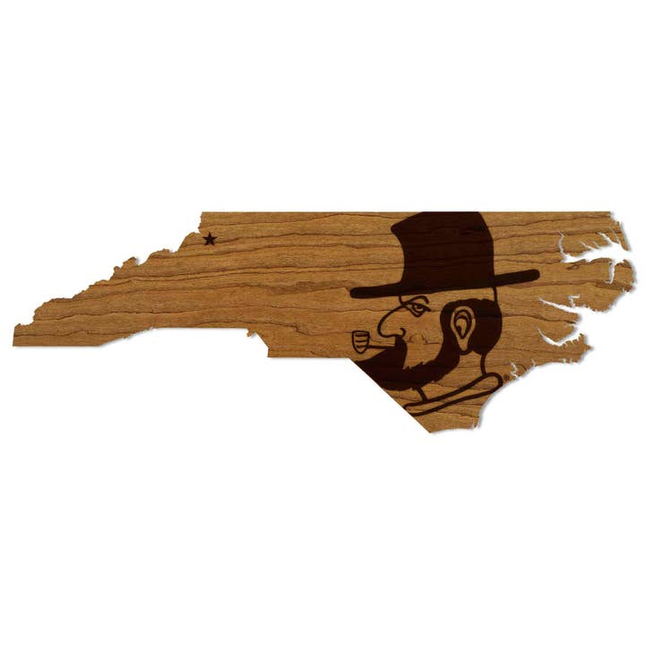 Appalachian State University Yosef Head on State Wall Hanging - Crafted from Cherry or Maple Wood - App State Mountaineers for wholesale by LazerEdge