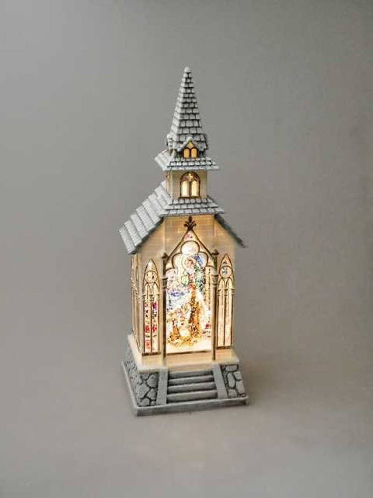 Musicbox Kingdom - Vente Boule à neige - Boule à neige d'église avec une scène de berceau à l'intérieur0