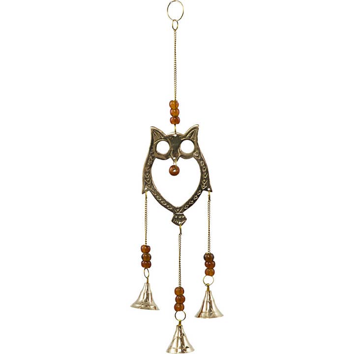 Brass Bell Chime Owl w/ Brown Beads (Each) for wholesale by Kheops International