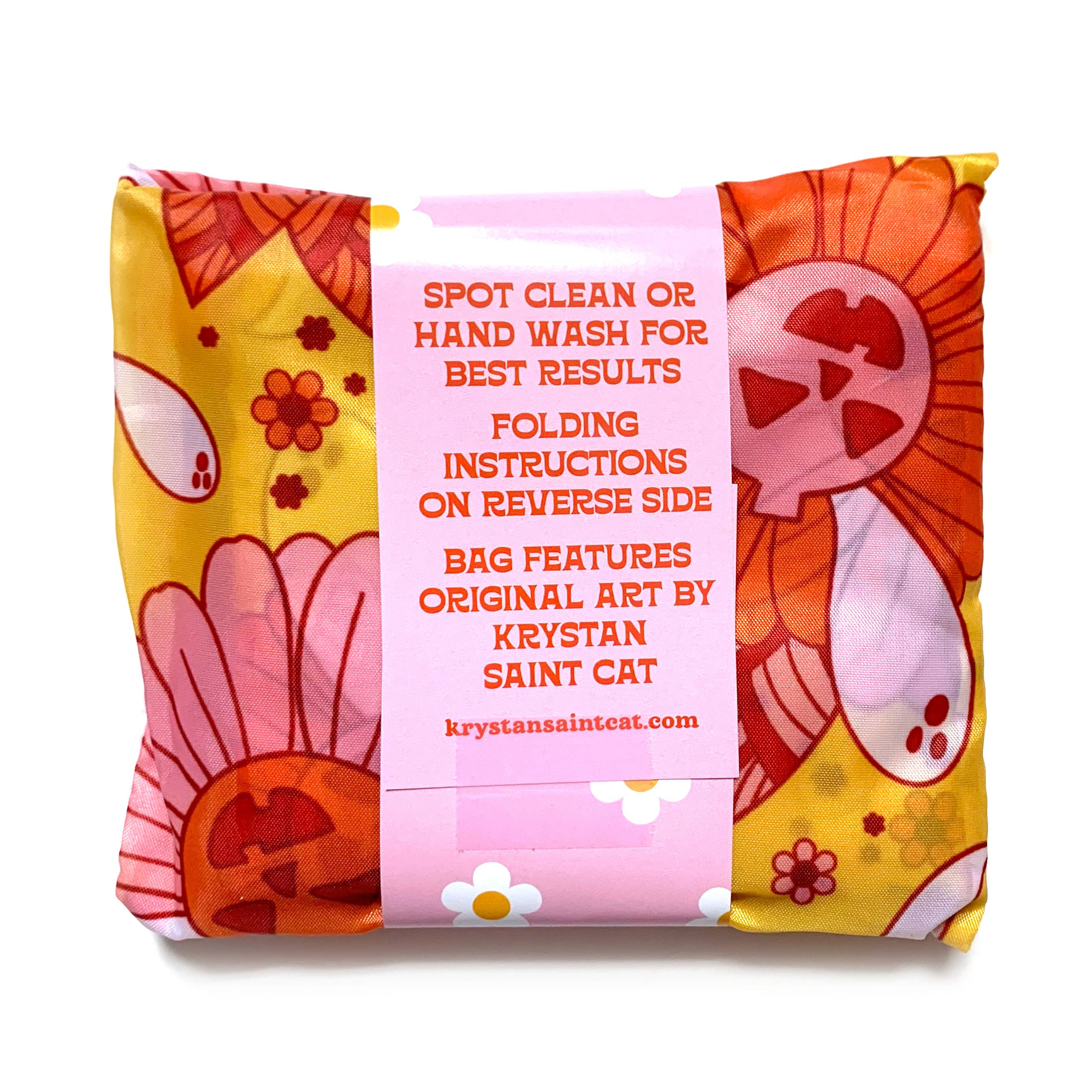 Krystan Saint Cat - Wholesale Grocery/Shopping Bag - Spooky Retro Ghost Floral Fold-Up Reusable Grocery Bag5