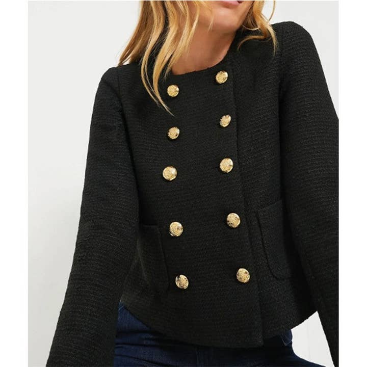 FurDecoration - Wholesale Jacket - Women's - Solid Color Round Collar Double Breasted Tweed Jacket4