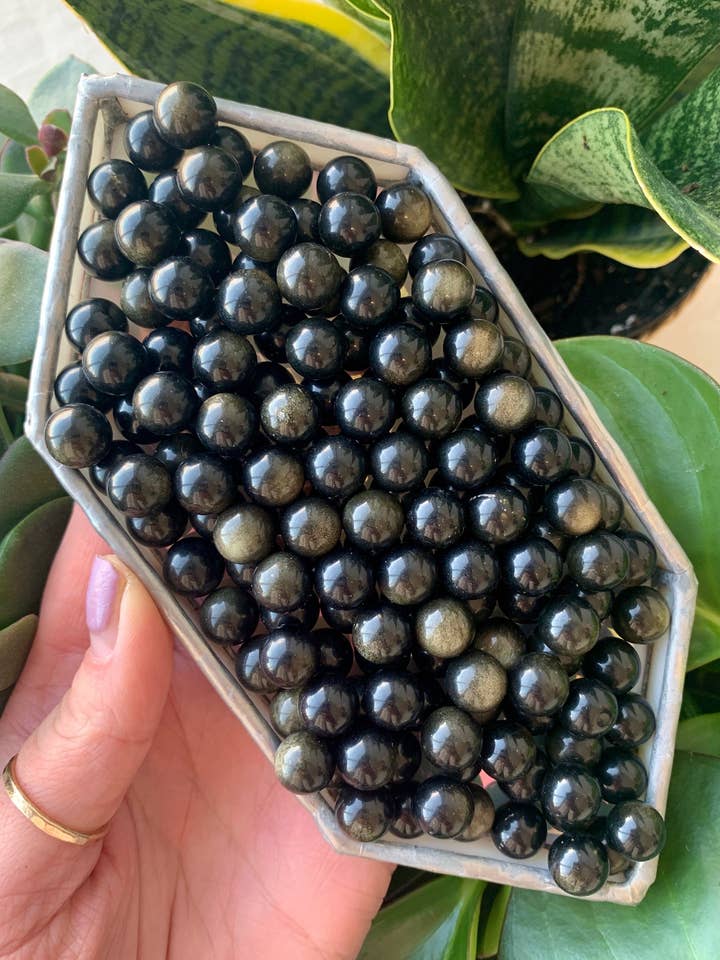 Tiny Gold Sheen Obsidian Sphere for wholesale by Crystal Vibes Inc.