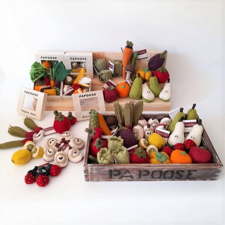 Papoose Toys - Wholesale Stuffed/Plush Toy - Kids & Baby - Felted Wool Vegetables - Carrot, Zucchini, Mushroom