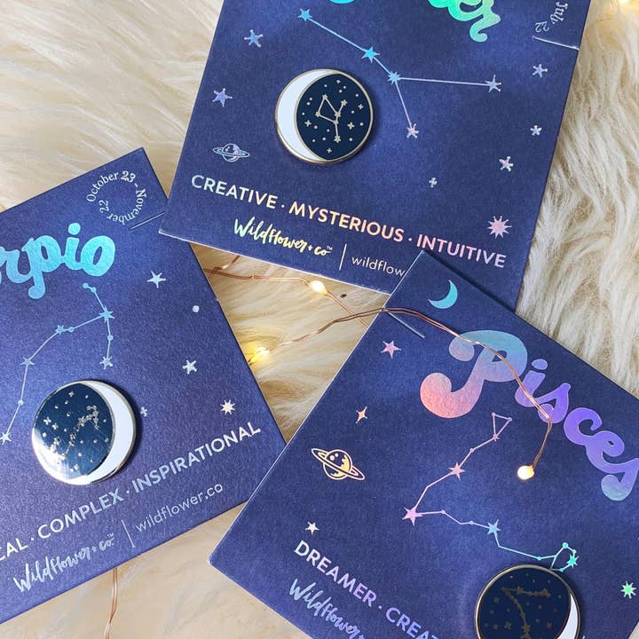 Wildflower + Co. - Wholesale Lapel Pin/Button - Constellation Zodiac Enamel Pin - All Signs1