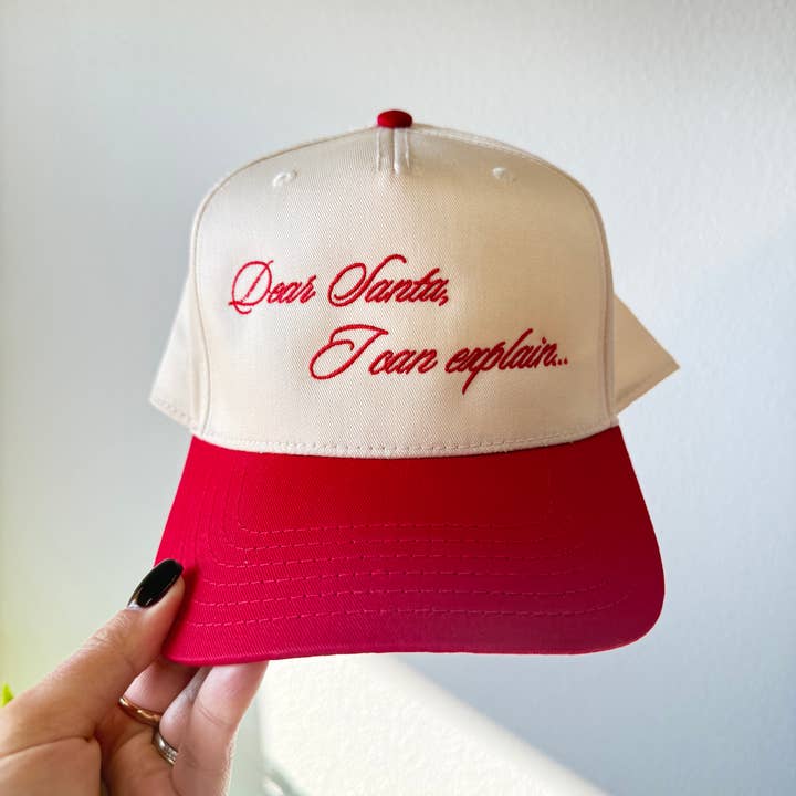 Dear Santa Embroidered Canvas Trucker Hat for wholesale by EMBROIDERY BABE DESIGN CO