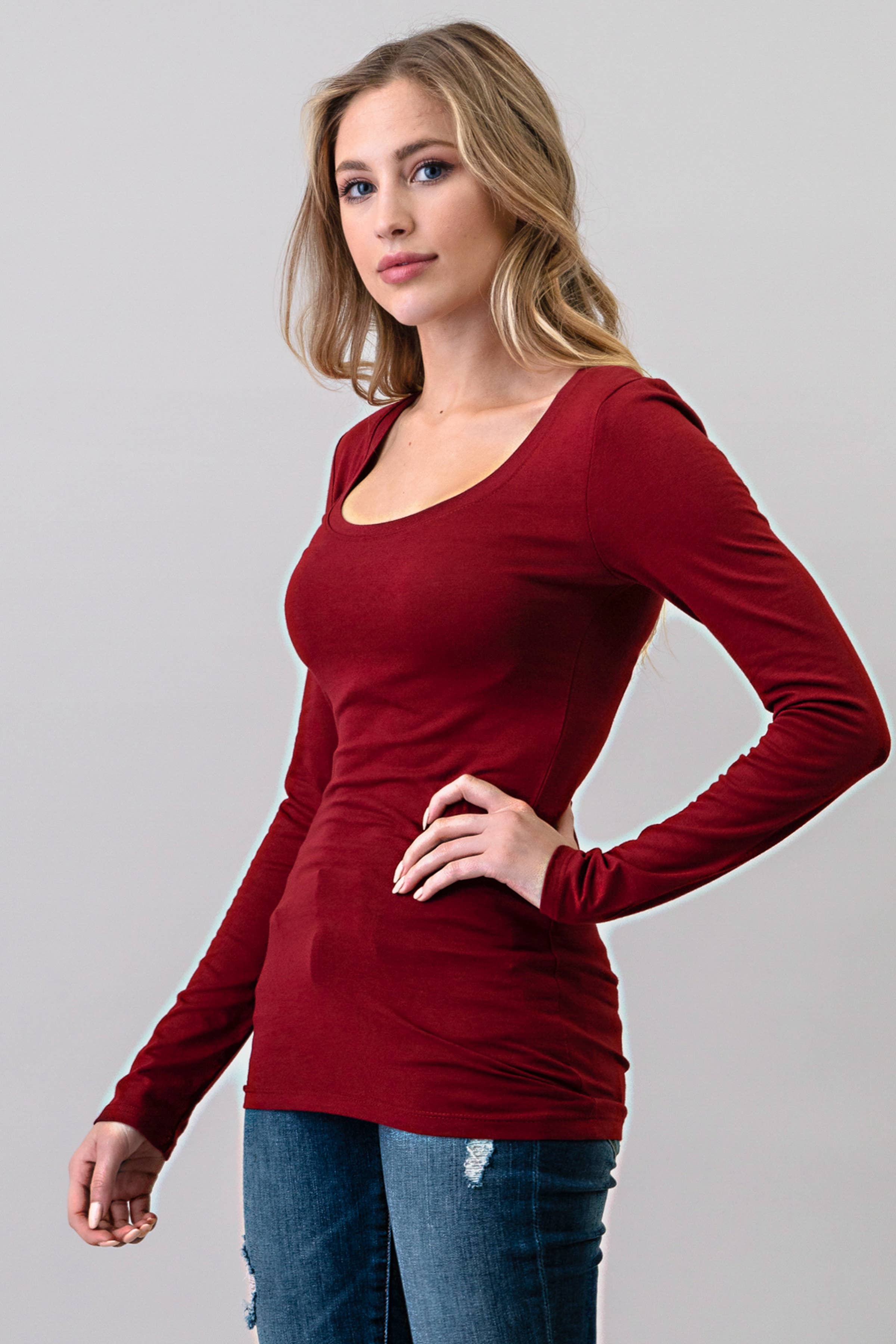 Heart & Hips – wholesale Stickad topp - Dam – LKT2007L - BAS T-SHIRT MED SKOPA HALS OCH LÅNG ÄRM4