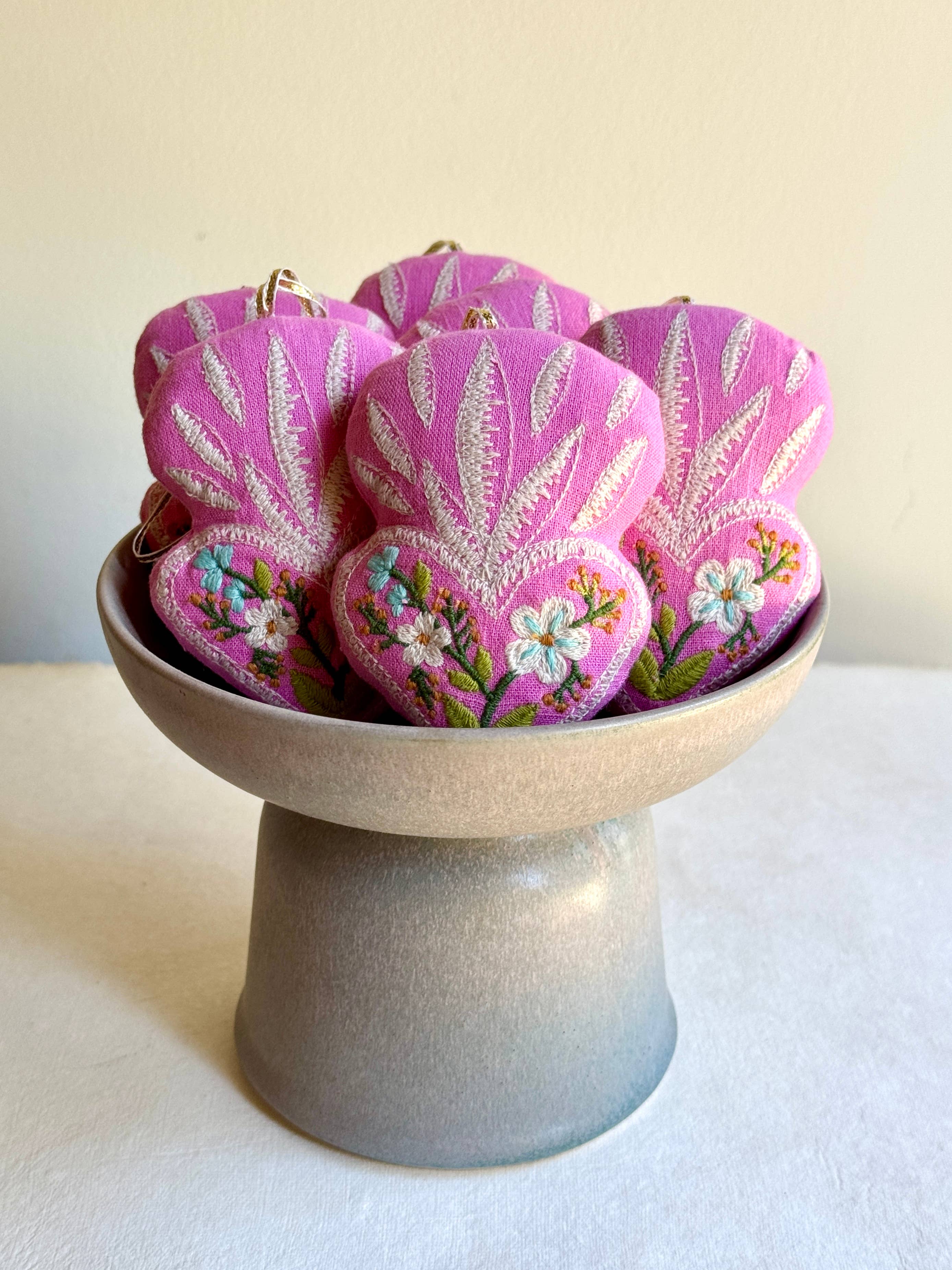 Belle's Nest - Wholesale Ornament - Precious Pink Embroidered Heart Ornament