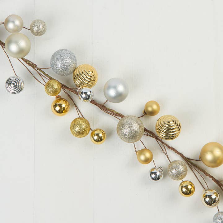Guirnalda de bolas de purpurina plateada y dorada de 6 pies para venta al por mayor de Factory Direct Craft