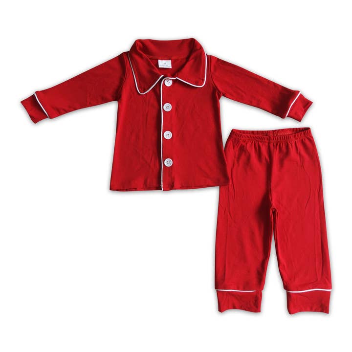 Pyjama de Noël garçon en coton uni rouge pour la vente par Yawoo Garments