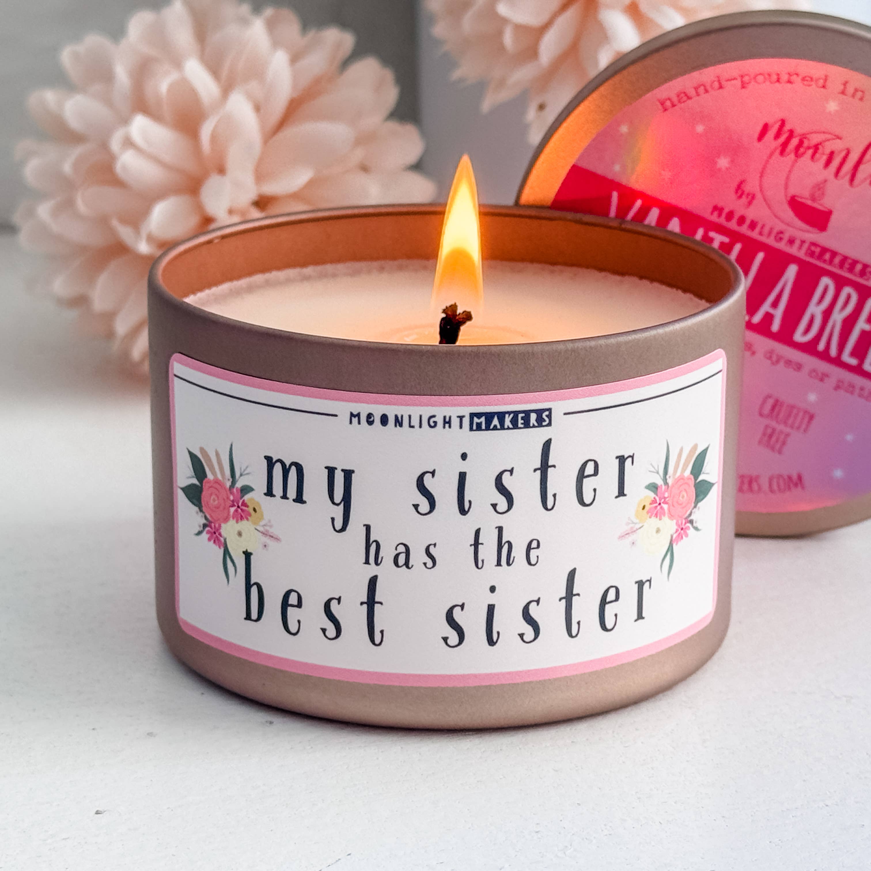 Moonlight Makers - Wholesale Travel Candles - Sister Gift - My Sister Has the Best Sister - 8oz, Rose Gold