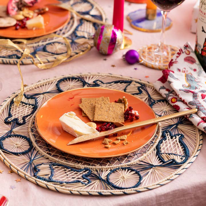 Washein - Wholesale Placemat - Blue Fish Round Placemats Natural Straw