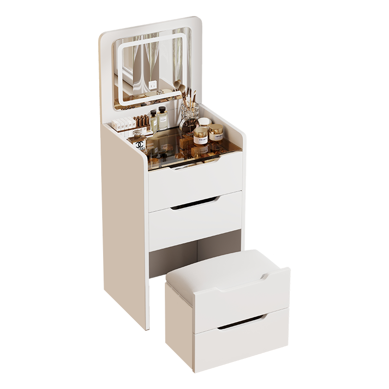 Blanc Coiffeuse 3-en-1 de 60 cm avec miroir rabattable et 3 tiroirs en vente sur Faire11