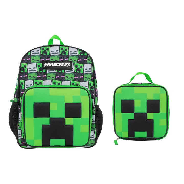 Minecraft Creepers 2-Piece 16"Premium Backpack & Lunch Box Set For School And Travel for wholesale by Bioworld Merchandising